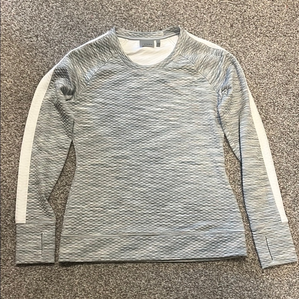 Athleta- Gray and White Textured Long Sleeve Top